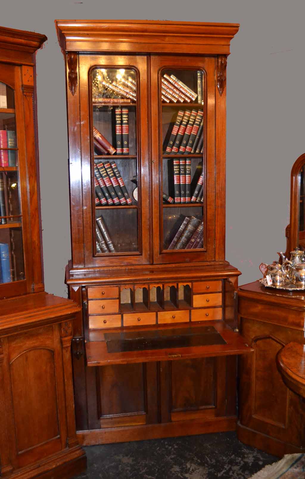 A Two Sectional Austrlian Cedar Antique Secretaire Bookcase Circa