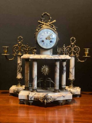 Antique French Marble and Ormolu 3 piece Clock Set